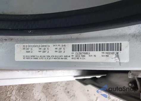 2007 Chrysler Sebring Touring z USA, uszkodzony, nr VIN 1C3LC56K77N508610